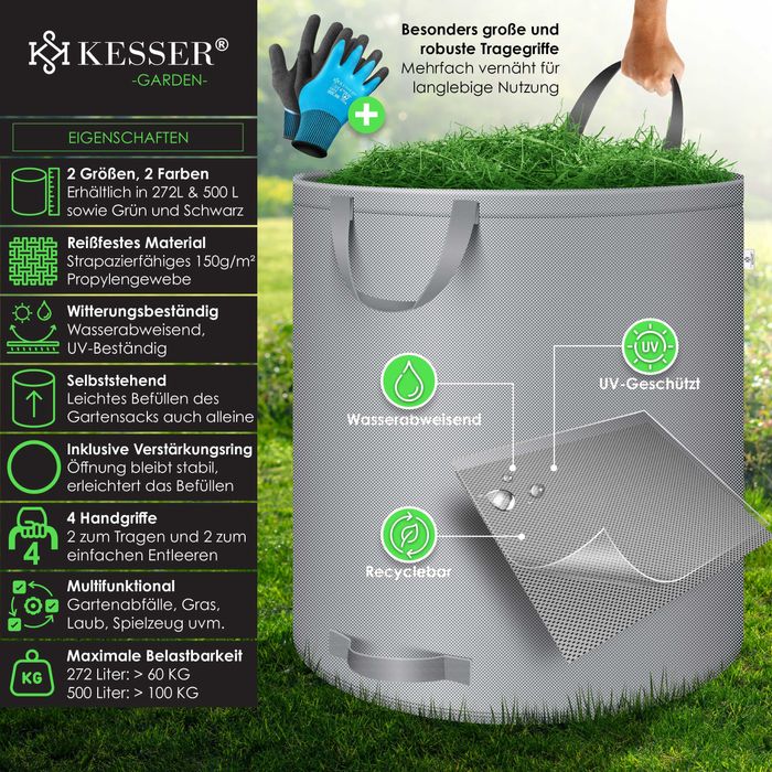 Worek ogrodowy, zestaw 3szt. x 272 L+ rękawice