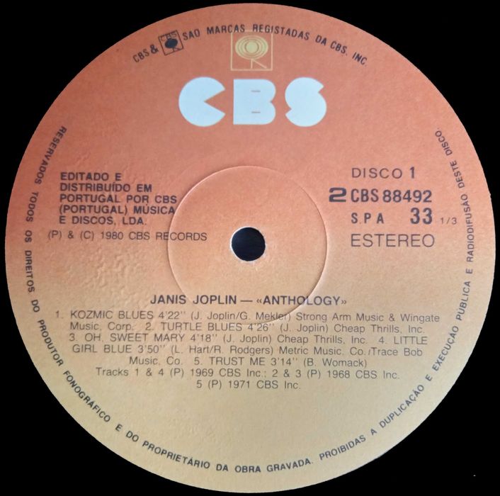 Janis Joplin	- - - - -	Anthology	- - - - -	2 X LP