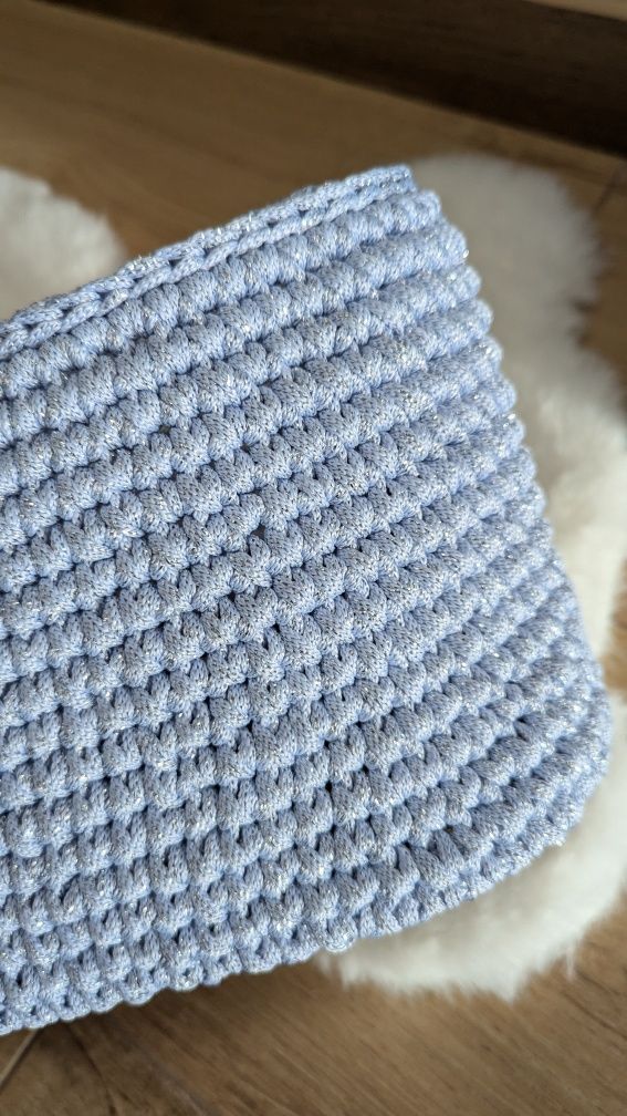 Błękitna z Srebrną nitką Koszyk Kosmetyczka Handmade