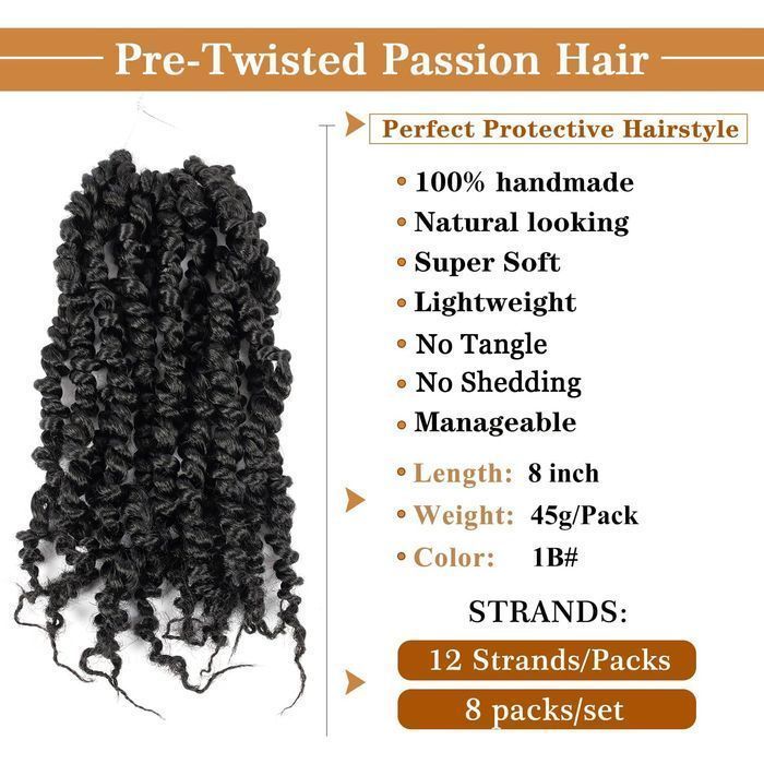 Krótkie Włosy Passion Twist Wstępnie Skręcone Szydełkowe Włosy 20Cm