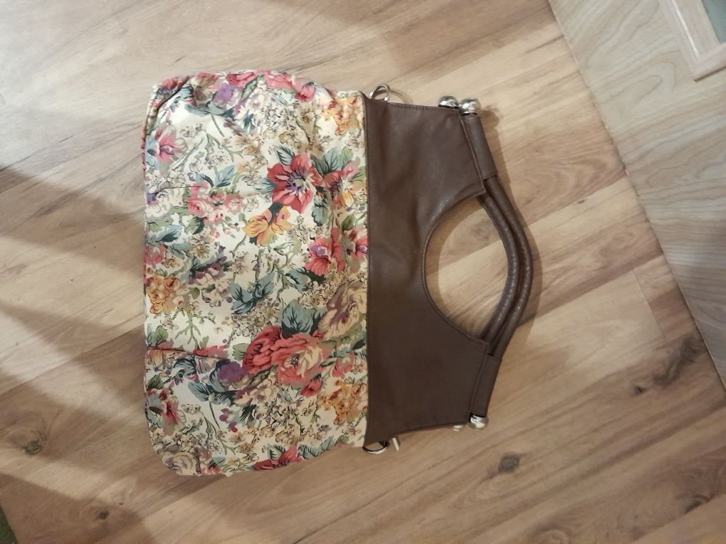 Torba shopper, retro, kwiaty, elegancka, kobieca