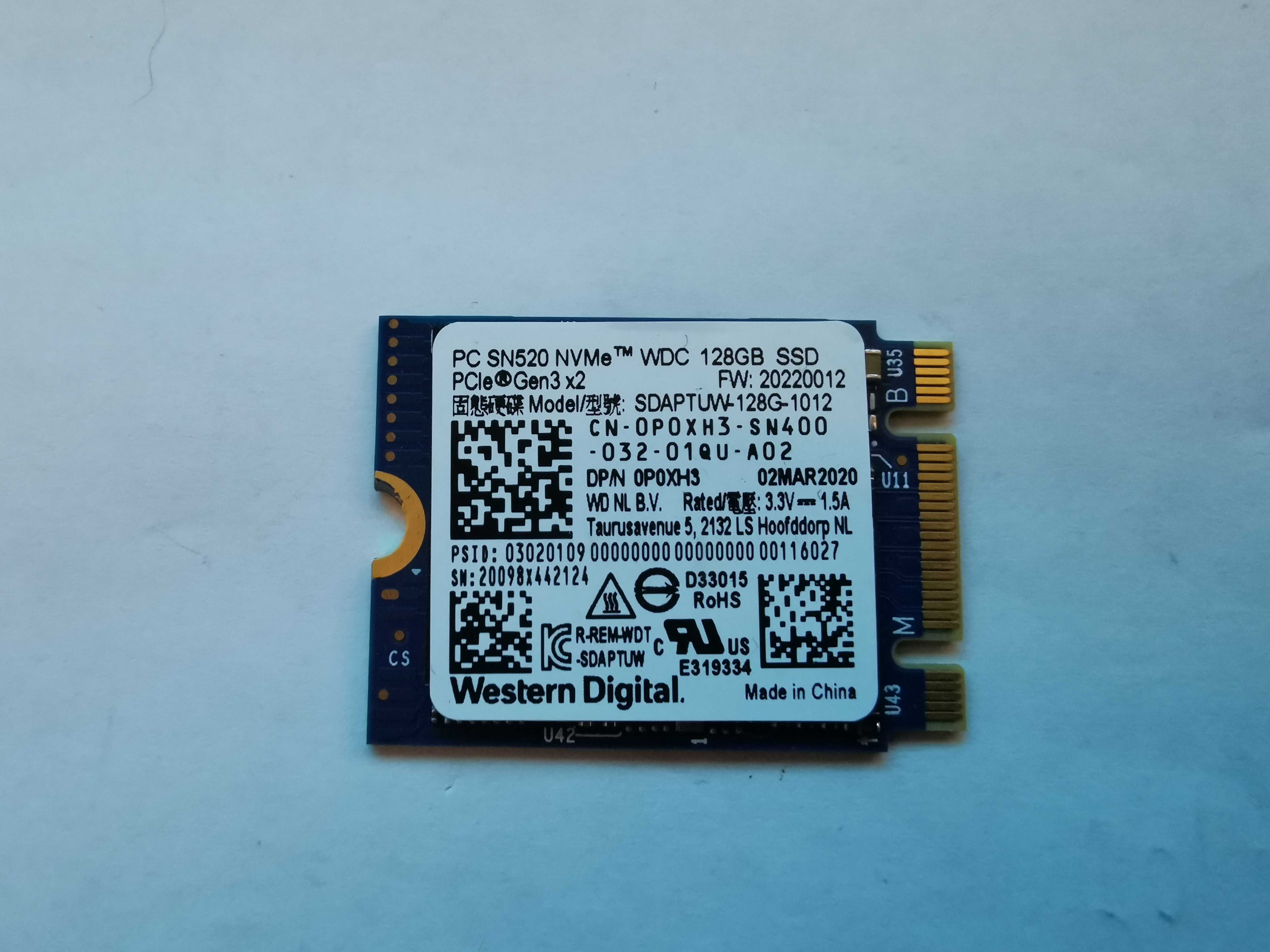 Dysk SSD M2 Western Digital PC SN520 WDC 128GB NVMe 2230 (WD-SN520-2)