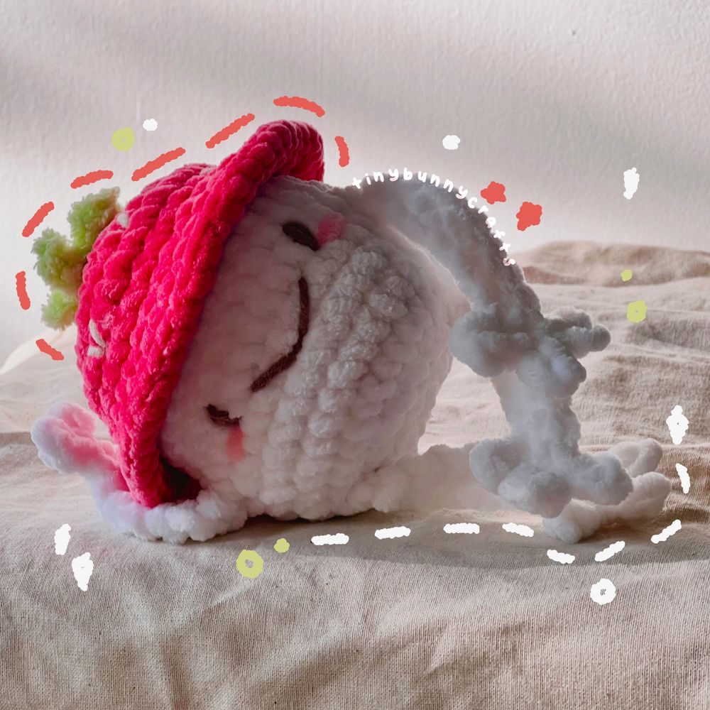 grzybek truskawka długie nogi ręce amigurumi pluszak maskotka zabawka