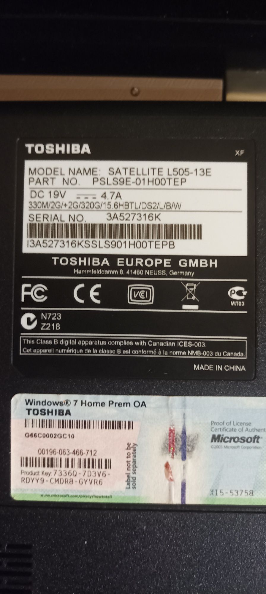 Portátil Toshiba para peças.
