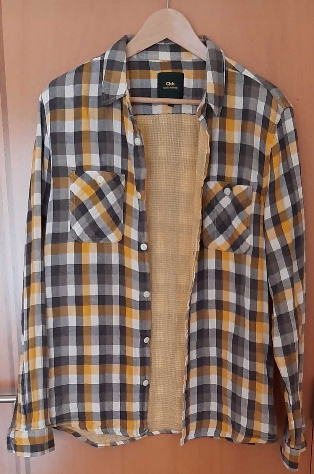 Camisa quadrados laranja/preta/cinza/branca