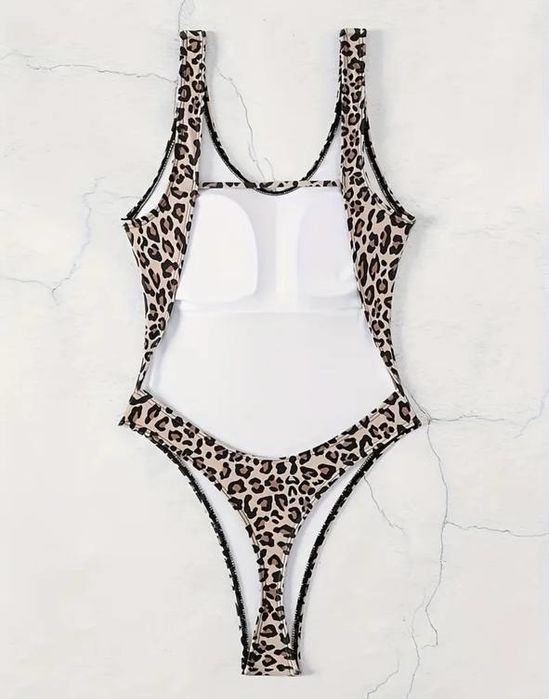 Цельный купальник с вырезами, леопардовый принт