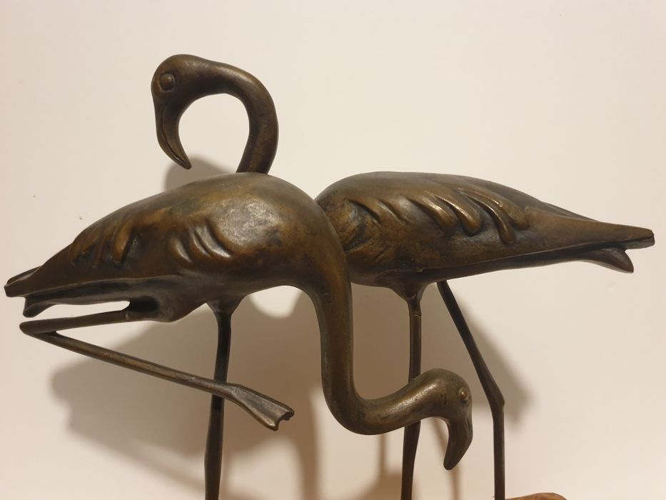 Antiga escultura em bronze - flamingos - Charles Reussner