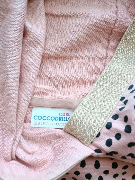 Coccodrillo bluza dziewczęca róż z kapturem złoto groszki rozm 158