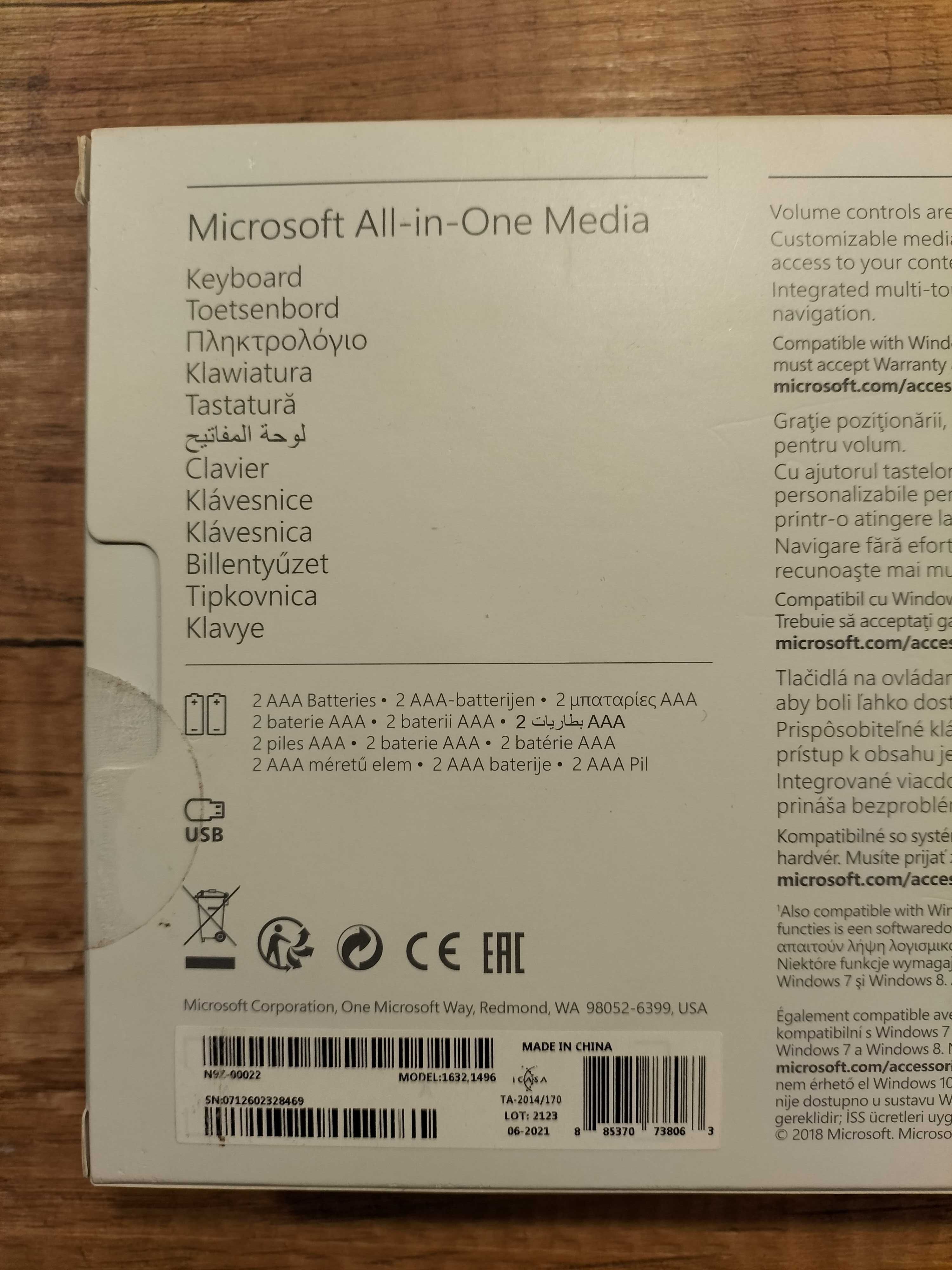 Klawiatura do TV All in One Media Keyboard Microsoft nowe