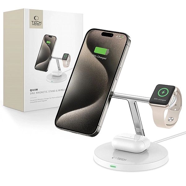 Tech-Protect Qi15W-A35/3In1 Magnetic Magsafe Wireless Charger White