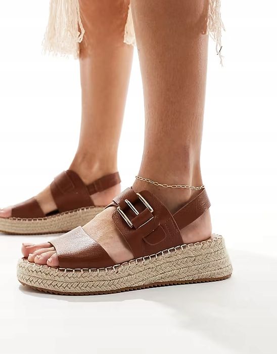 London Rebel 37 Brązowe Espadryle Sandały Tan Flatform D734