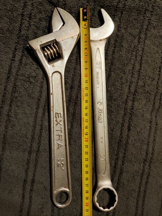 Komplet klucz płaski oczkowy 27 oraz ślimakowy duży 12"