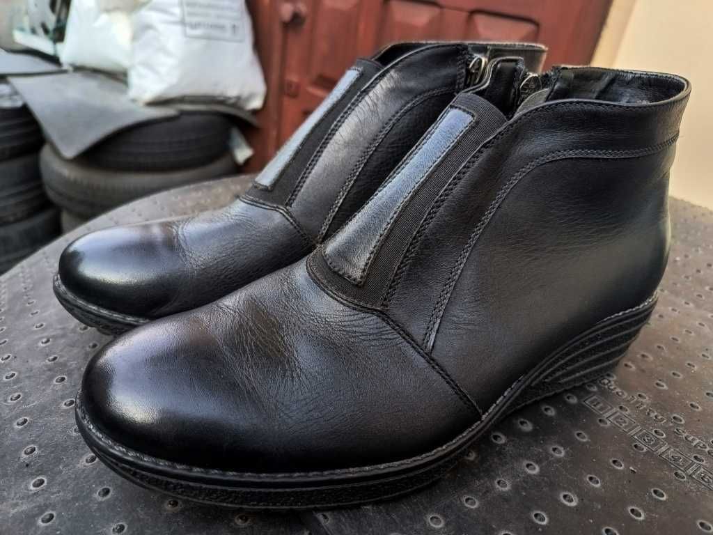 Buty-Kozaki Damskie BOTKI Koturno r40 Natural Skóra100% CZARNE I-Klasa