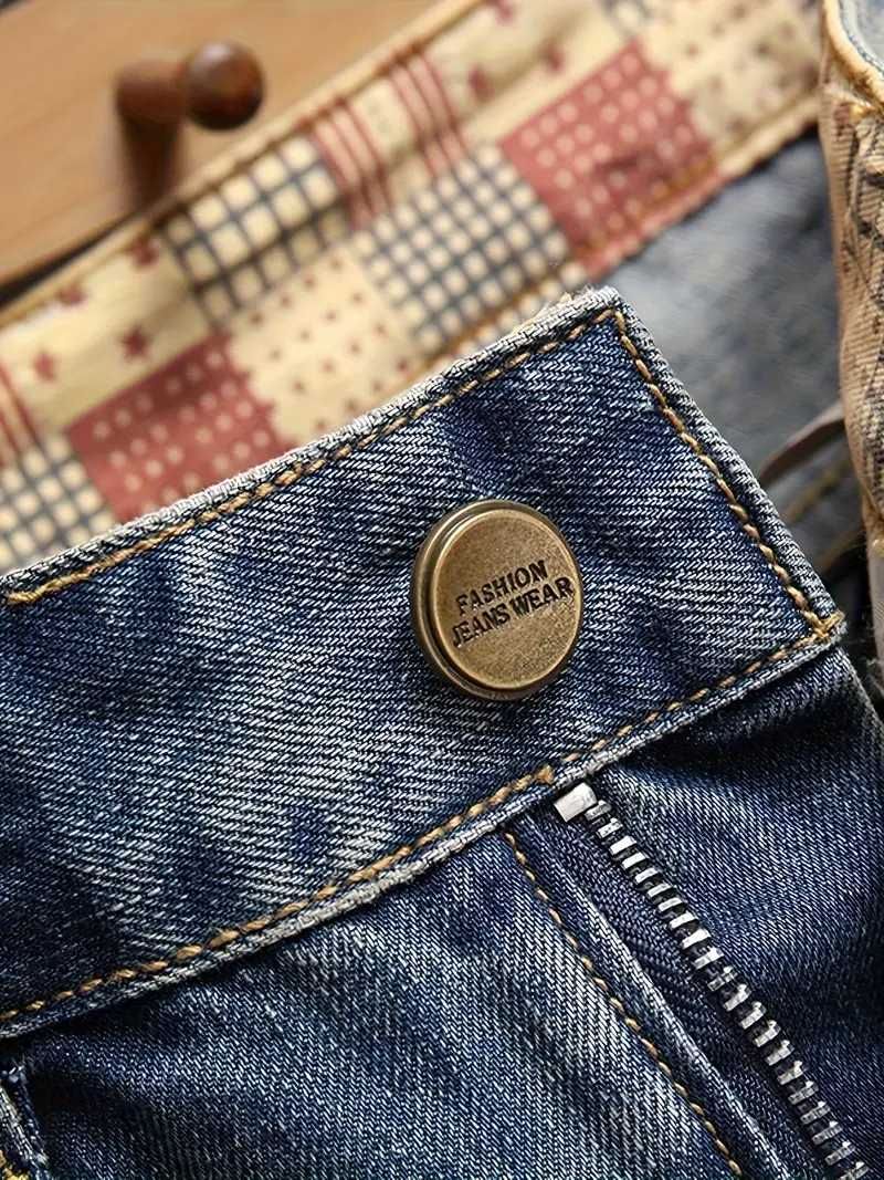 Dżinsy w stylu Vintage - Królewski Niebieski z Przetarciami L 52