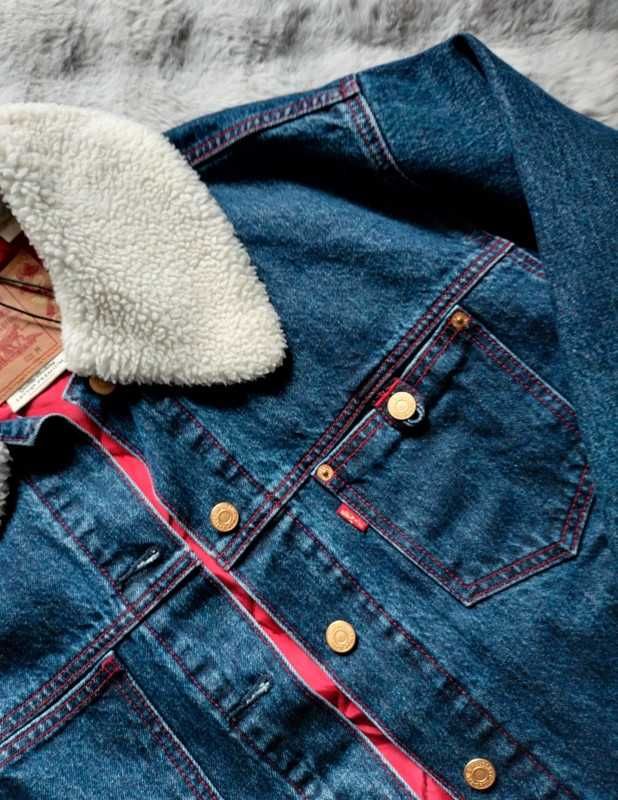 Nowa kurtka jeansowa ocieplana zimowa z futerkiem sherpa trucker M 90s