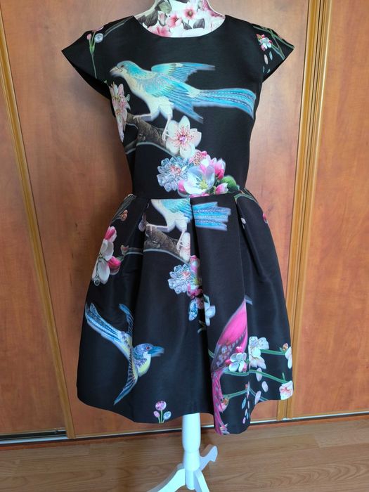 Unikat mała czarna sukienka orientalny wzór 2 Ted Baker 36 nowa