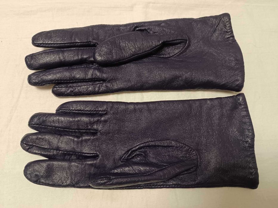 Rękawiczki damskie ze skóry - lekko ocieplane jak nowe - fiolet - XL.