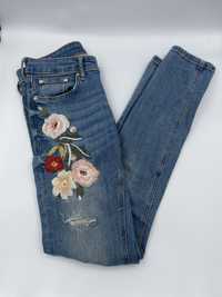 ZARA 36 S spodnie jeansy denim skinny rurki haft kwiaty