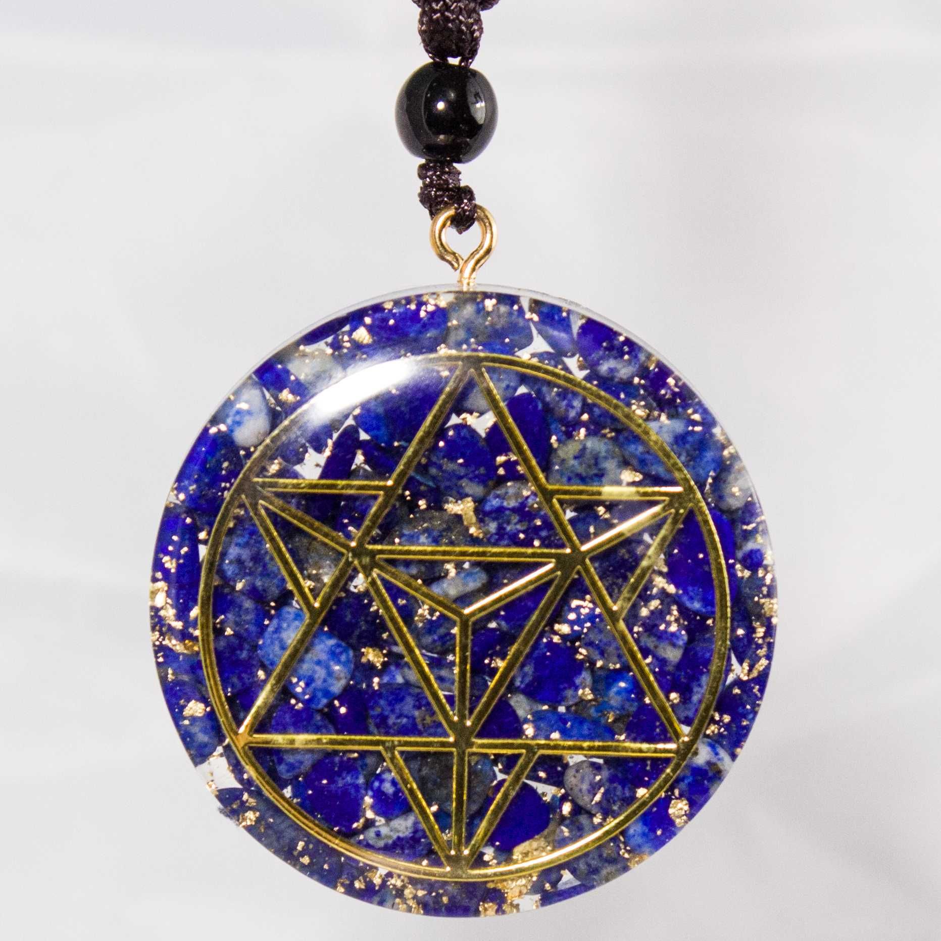 Piękny Naszyjnik Lazuryt Złota Folia Prezent Energia Lapis Lazuli