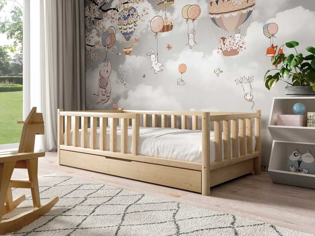 Łóżeczko ADAŚ z materacem - lite drewno sosnowe - 160x80 cm