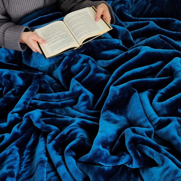 Koc Akrylowy Yasemin 200x220 cm, Gruby, Miękki, Ciepły, Niebieski