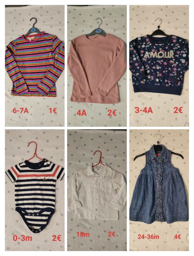 Roupa de menina, dos 0m aos 5 anos, desde 1€