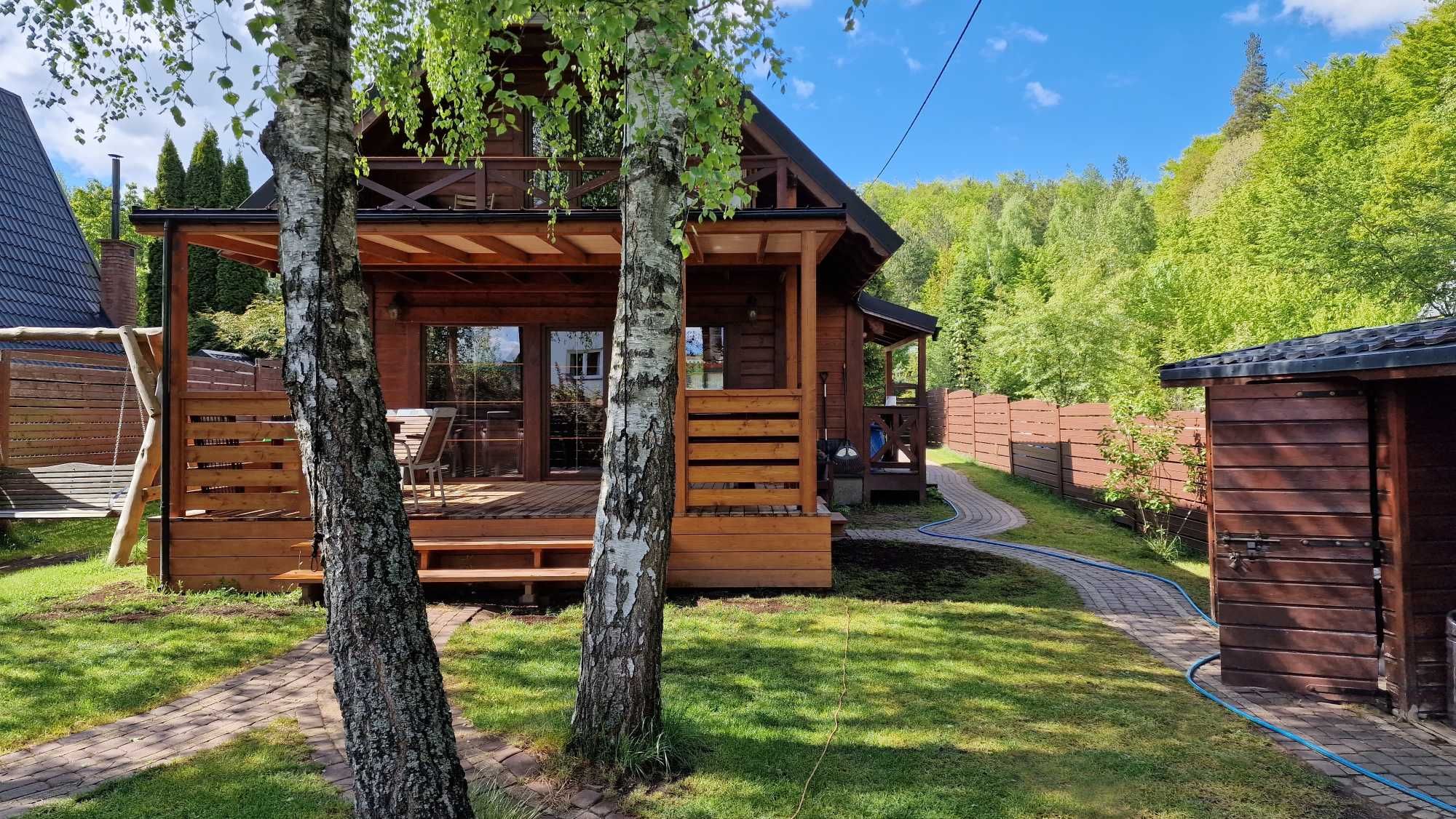 Domek na wynajem Kaszuby Wieżyca blisko jeziora i lasu Sauna Balia