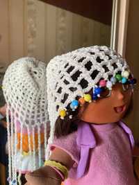 Вязанная шапочка на лето, возраст 3-7 лет, белая и розовая