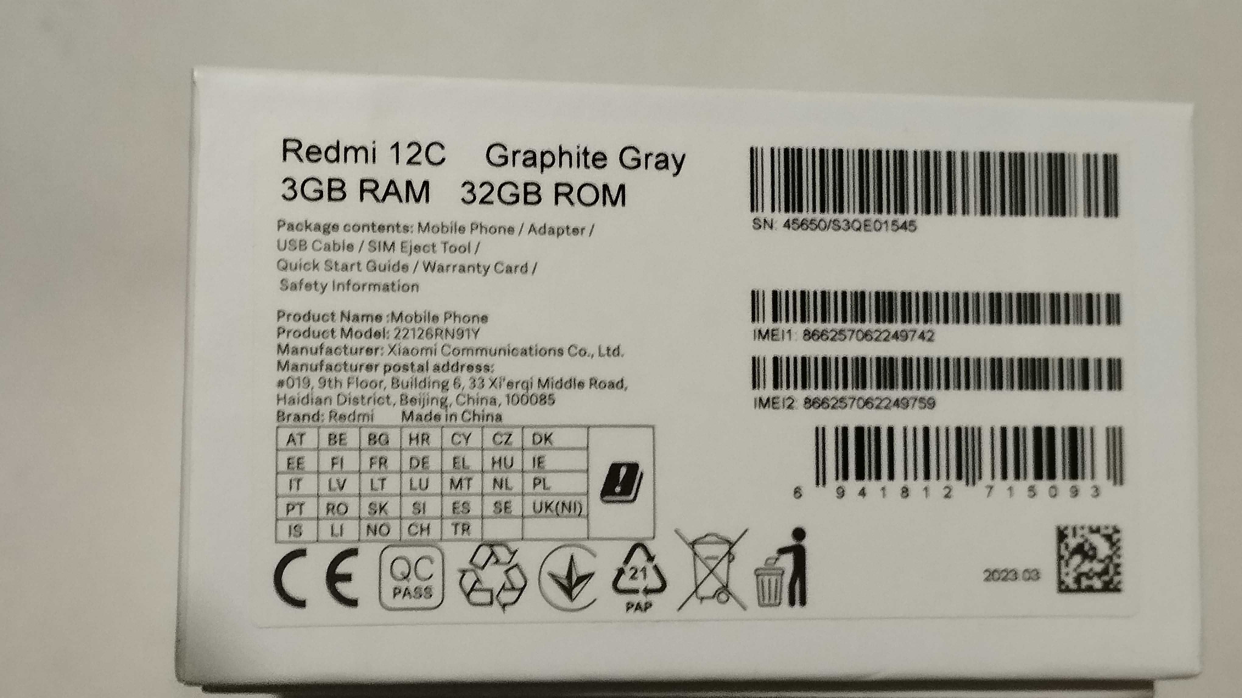 Смартфон Xiaomi Redmi 12C 3/32 Graphite Gray
