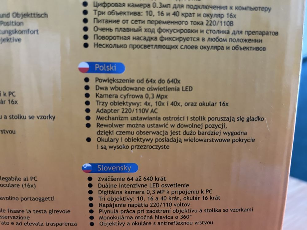 Mikroskop Levenhuk 2L/3L/D2L oraz preparaty biologiczne