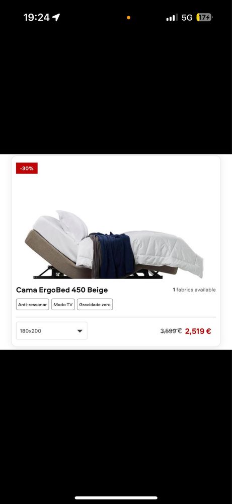 Cama ErgoBed solteiro 450 Beige com colchão