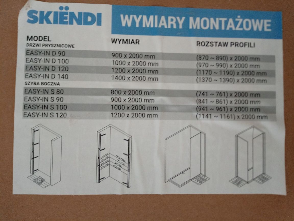 Drzwi prysznicowe wnękowe uchylne czarny mat EASY-IND-90 90x200cm NOWE