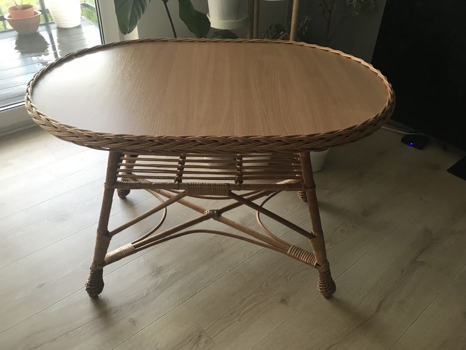 Stolik kawowy owalny 83 x 62 x 64cm wiklina na balkon do salonu okazja