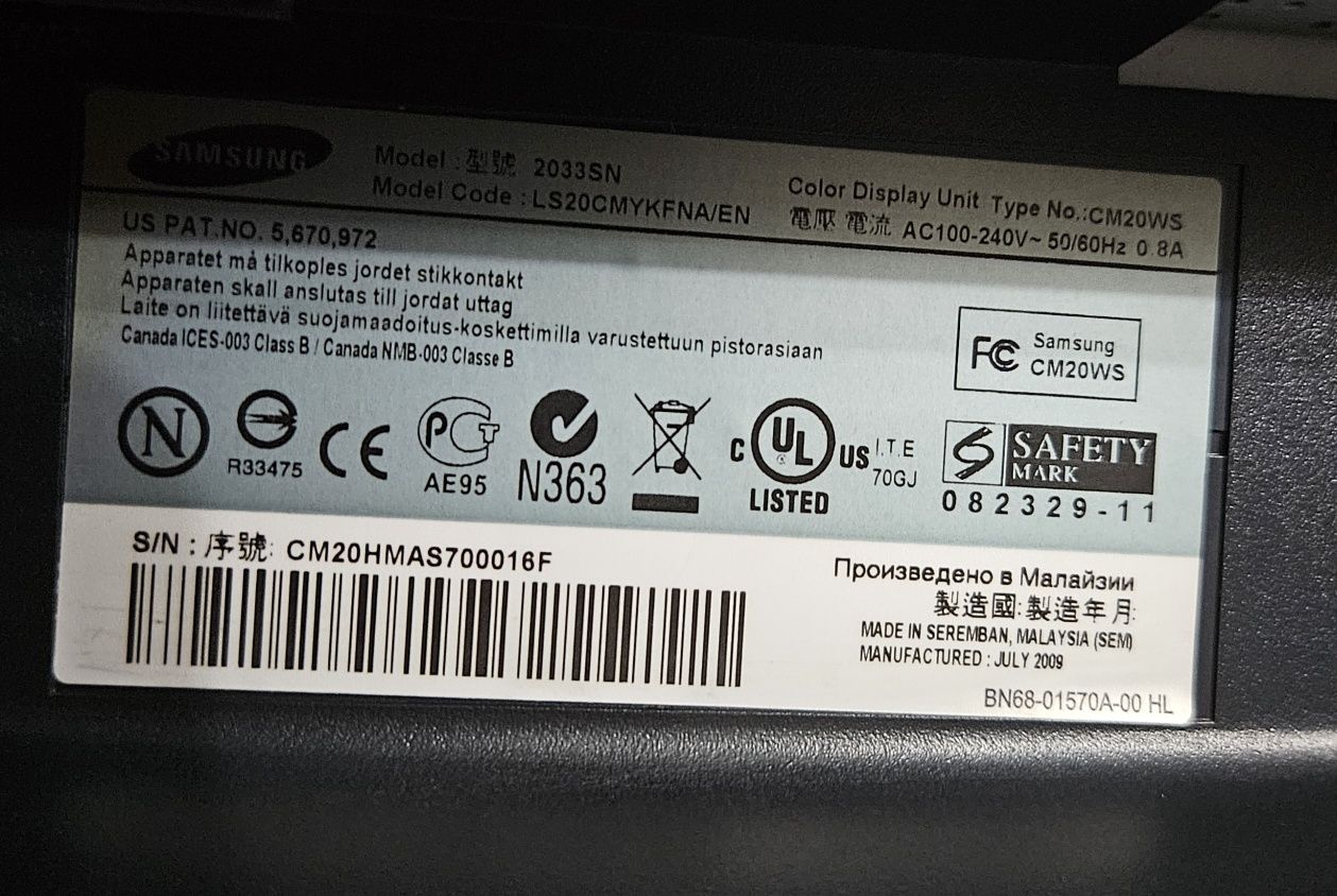 Monitor Samsung 2033 SN