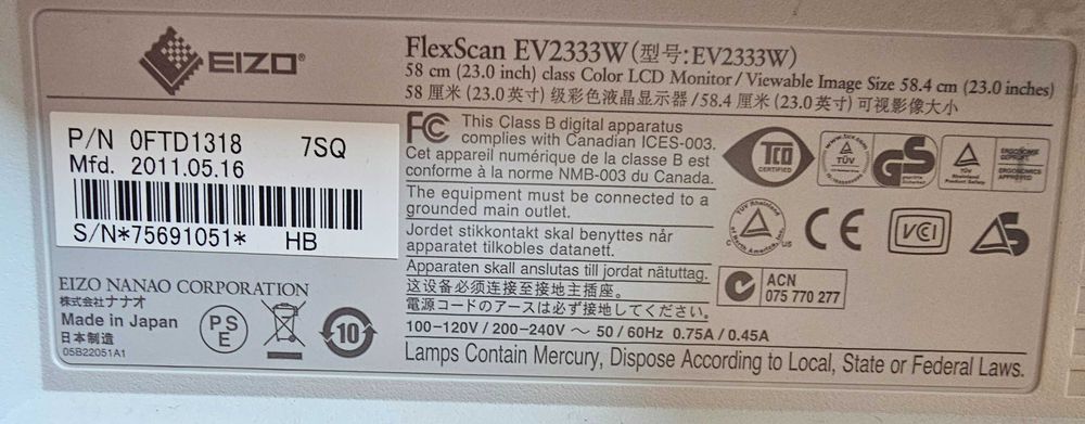 Monitor EIZO FlexScan EV2333W, 23 cale, biały