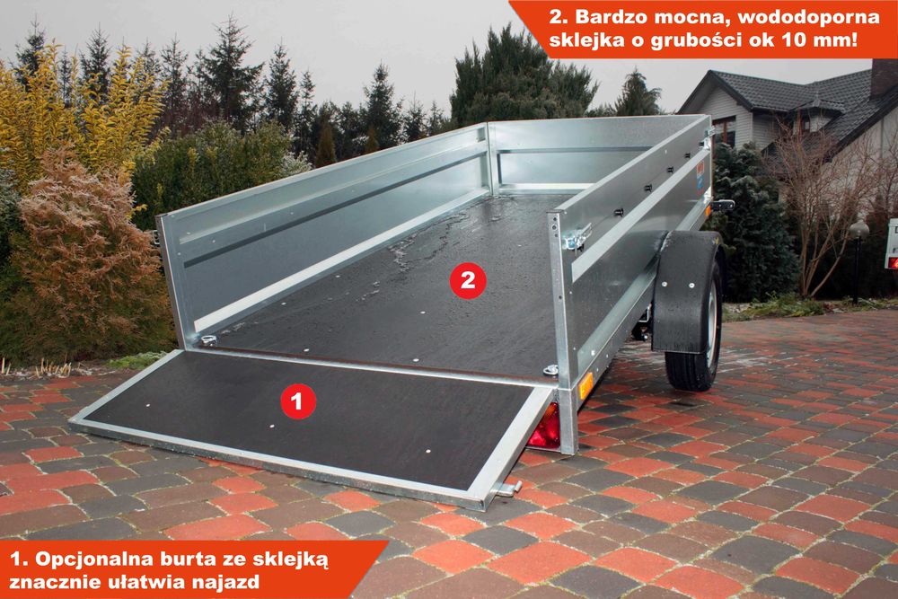 Spawana przyczepka na resorach Neptun 263x129x45cm Mocna 263 prr