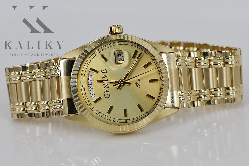 Prześliczny złoty zegarek damski 14k 585 Geneve mw013ydy&mbw006yo-f-W