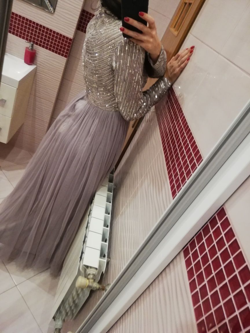 Nowa sukienka księżniczka 38 M studniówka tiul tiulowa cekiny cekinowa