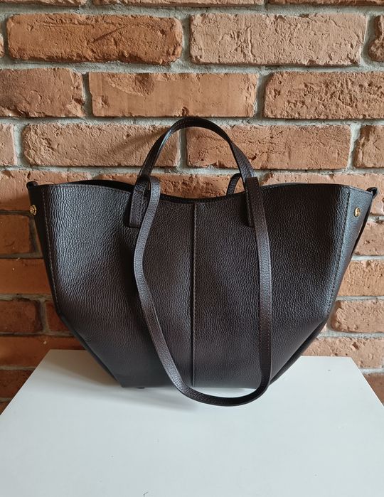 Torebka włoska skóra naturalna shopper  z wyjmowaną kosmetyczką