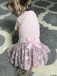 Slodka sukienka rozowa dla psa typu york S