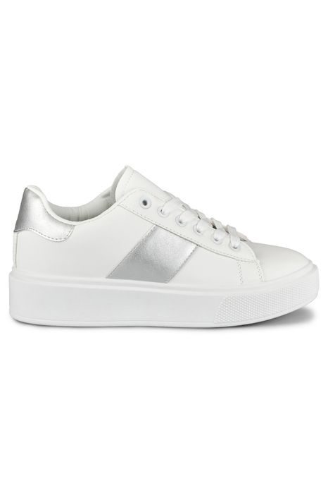 Białe Sneakersy Damskie Na Platformie Ze Srebrnym Dodatkiem