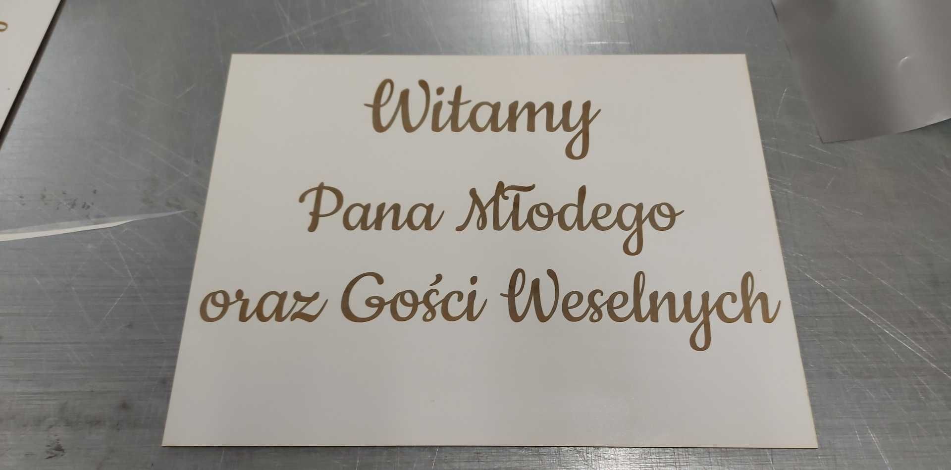 Tabliczka Witamy Pana Młodego oraz Gości weselnych ślub biała 30x57