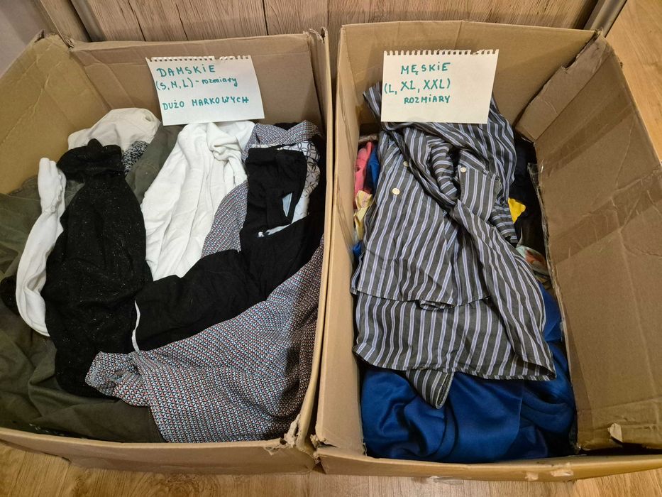 2 ogromne kartony z odzieżą damską i męską. Markowe, stan bardzo dobry