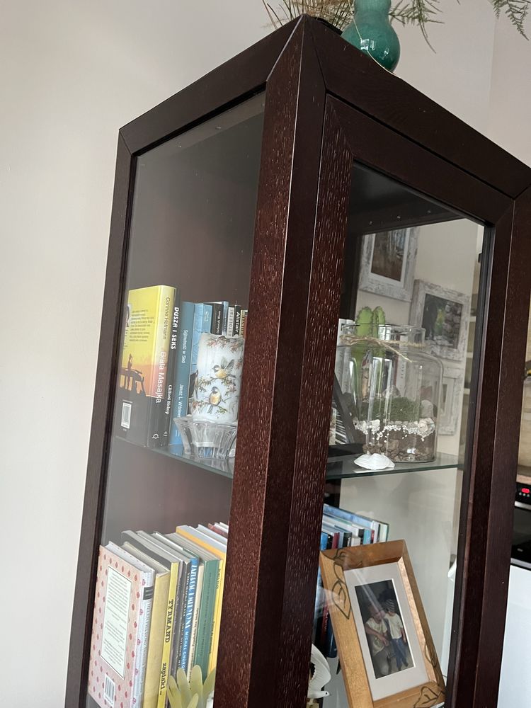 szafka biblioteczka słupek witryna  za szkłem ciemny brąz wenge venge