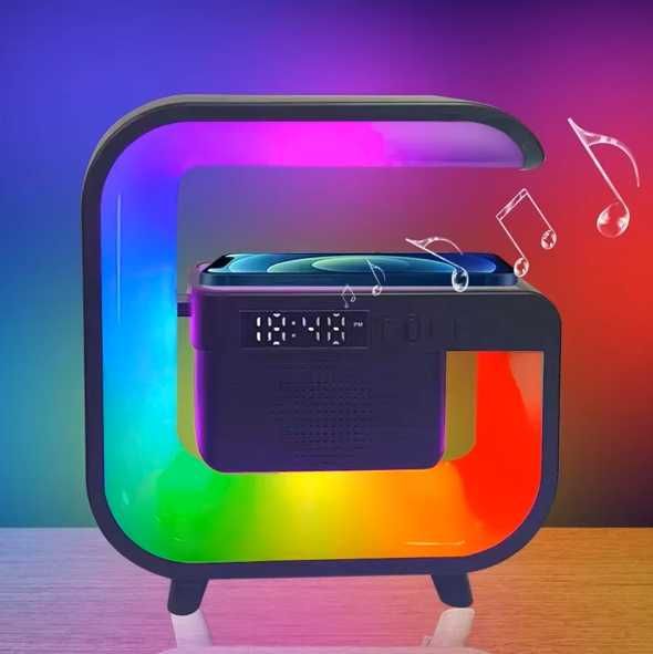 Lampka LED - głośnik bluetooth - zegar - ładowarka indukcyjna - NOWY