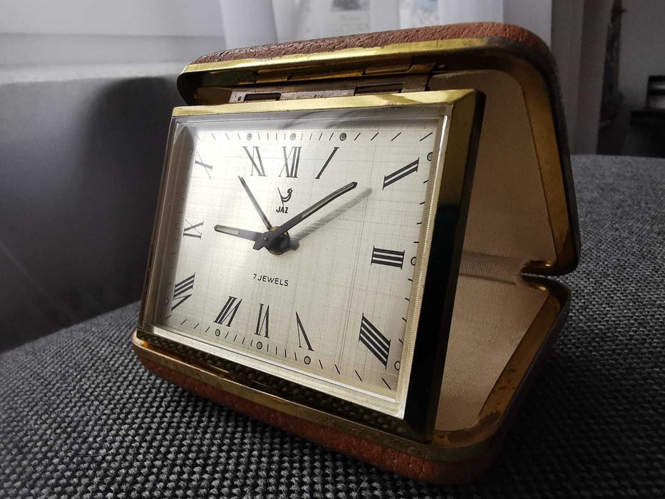 Elegancki zegarek podróżny JAZ – mechaniczny 7 jewels vintage, sprawny