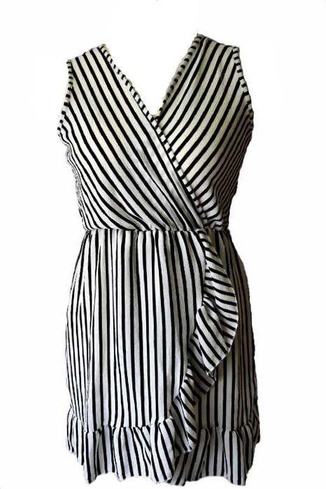 Sukienka w pasy z falbanką bez rękawów