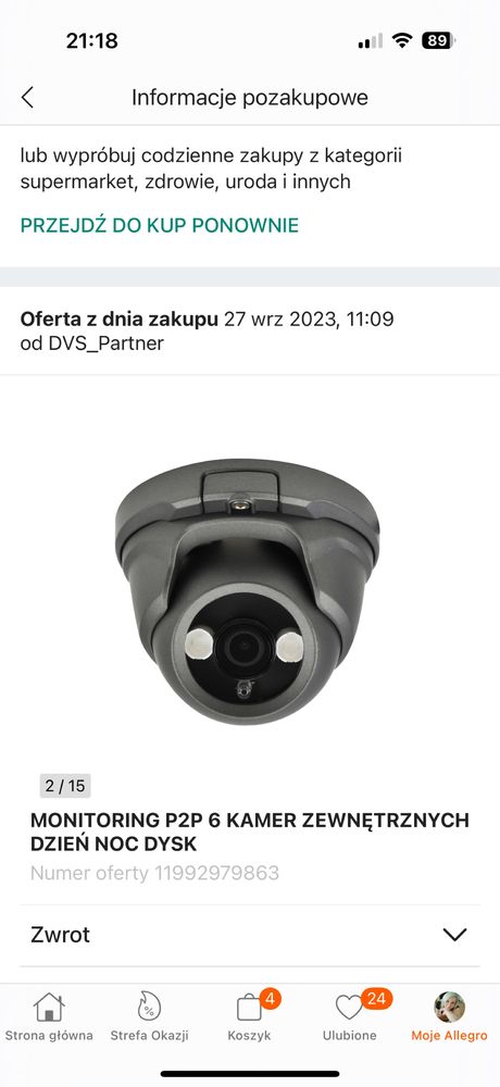Monitoring 6 kamer zewnetrznych dzien noc i dysk