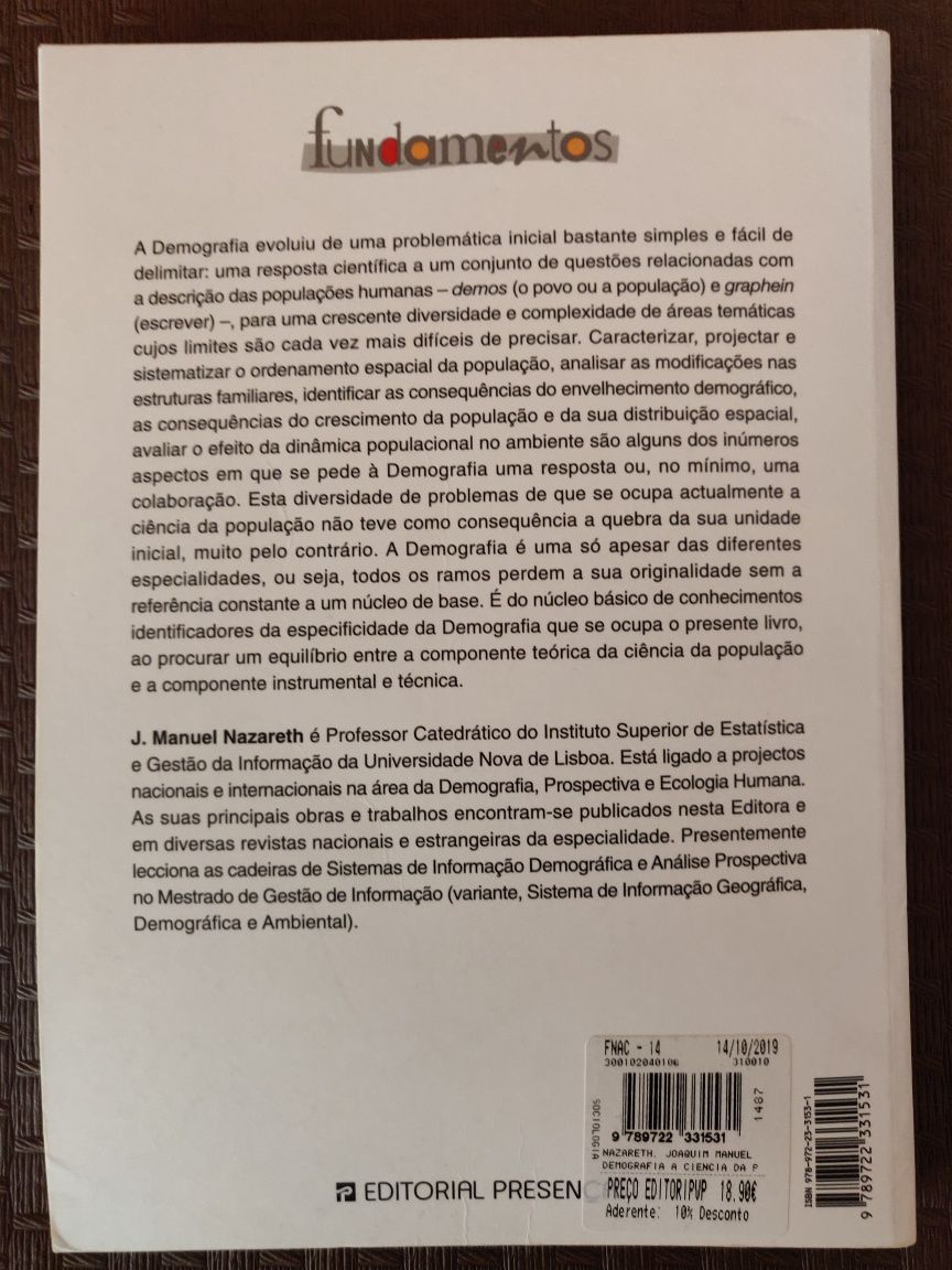 Vendo livro "Demografia - A ciência da população"