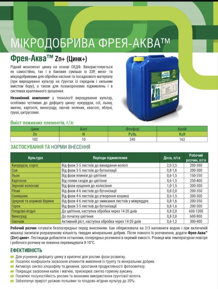 СЕРТИФІКОВАНИЙ ТОВАР! Фрея-Аква, добрива, мікродобрива для буряка